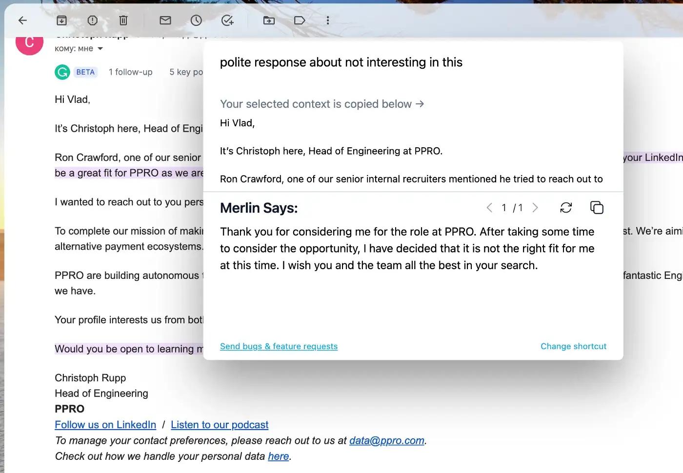 AI assistant helps me to respond to an email